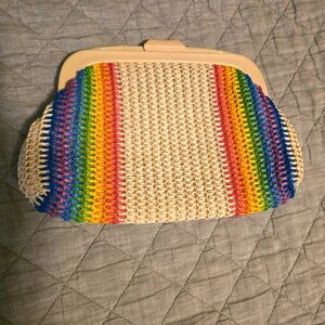 Vintage Cream and Rainbow MCI Hand Bag Clutch